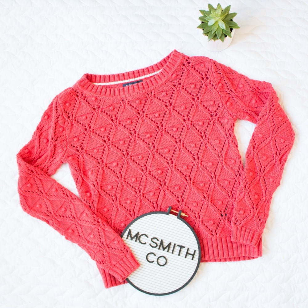 ✨Tommy Hilfiger | Red Texture Diamond Knit Sweater